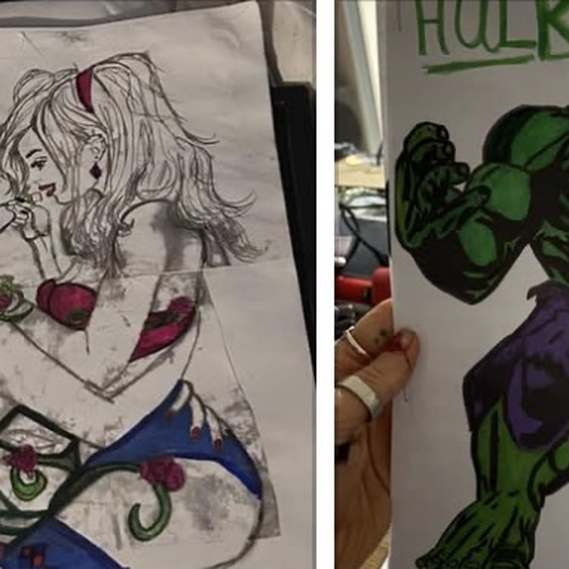 Harley Quinn & Hulk Hand-Drawn Artwork