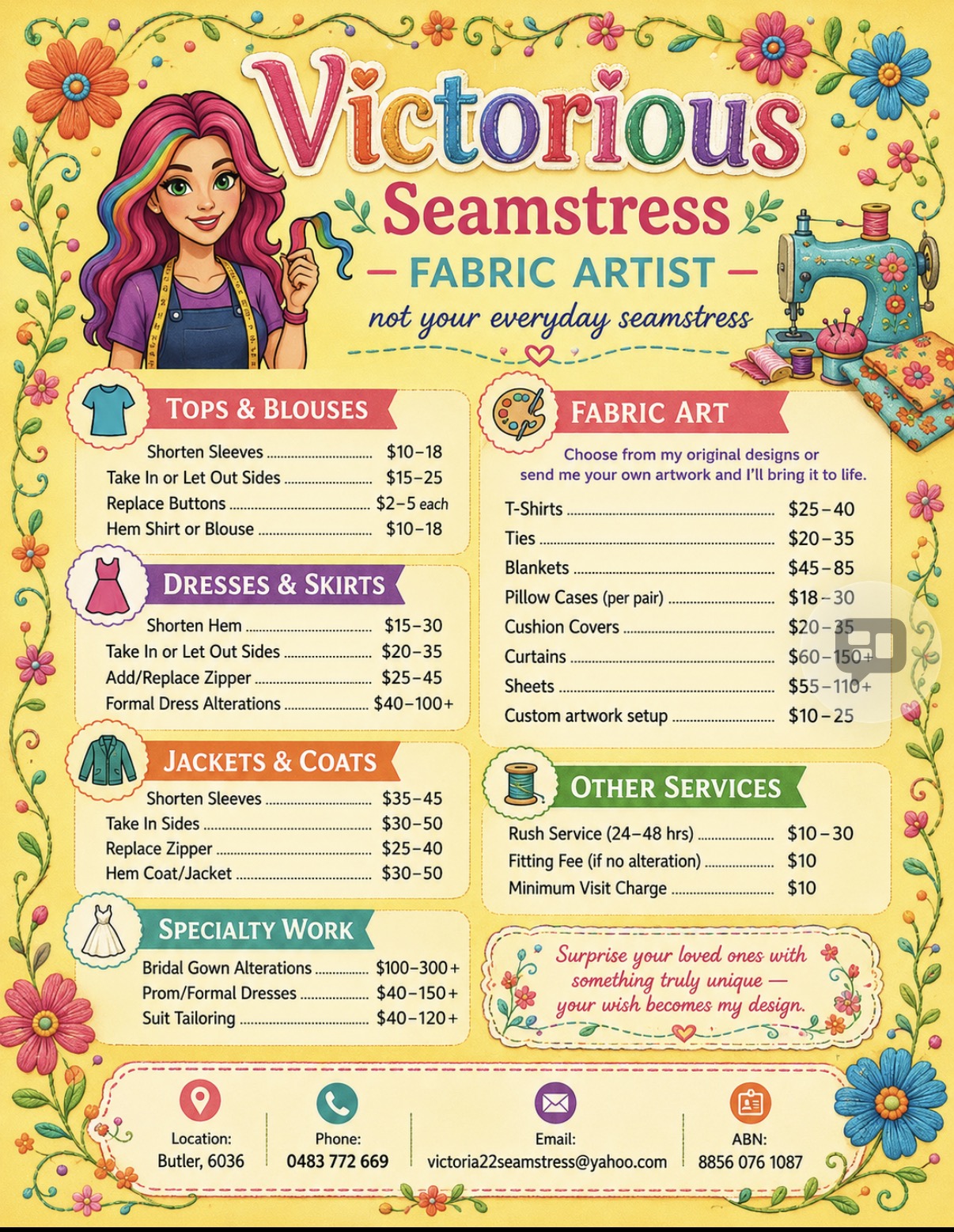 Alterations & Repairs price guide